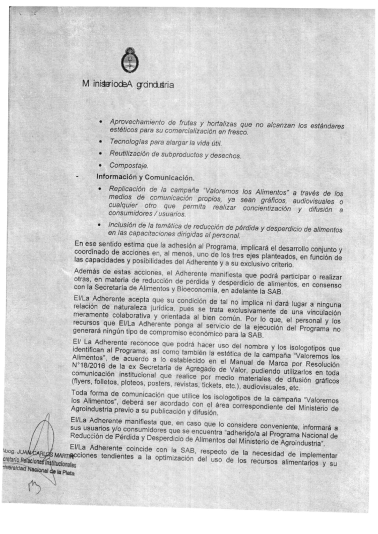 Carta de adhesión UNLP - Ministerio de Agroindustria de la Nación 1